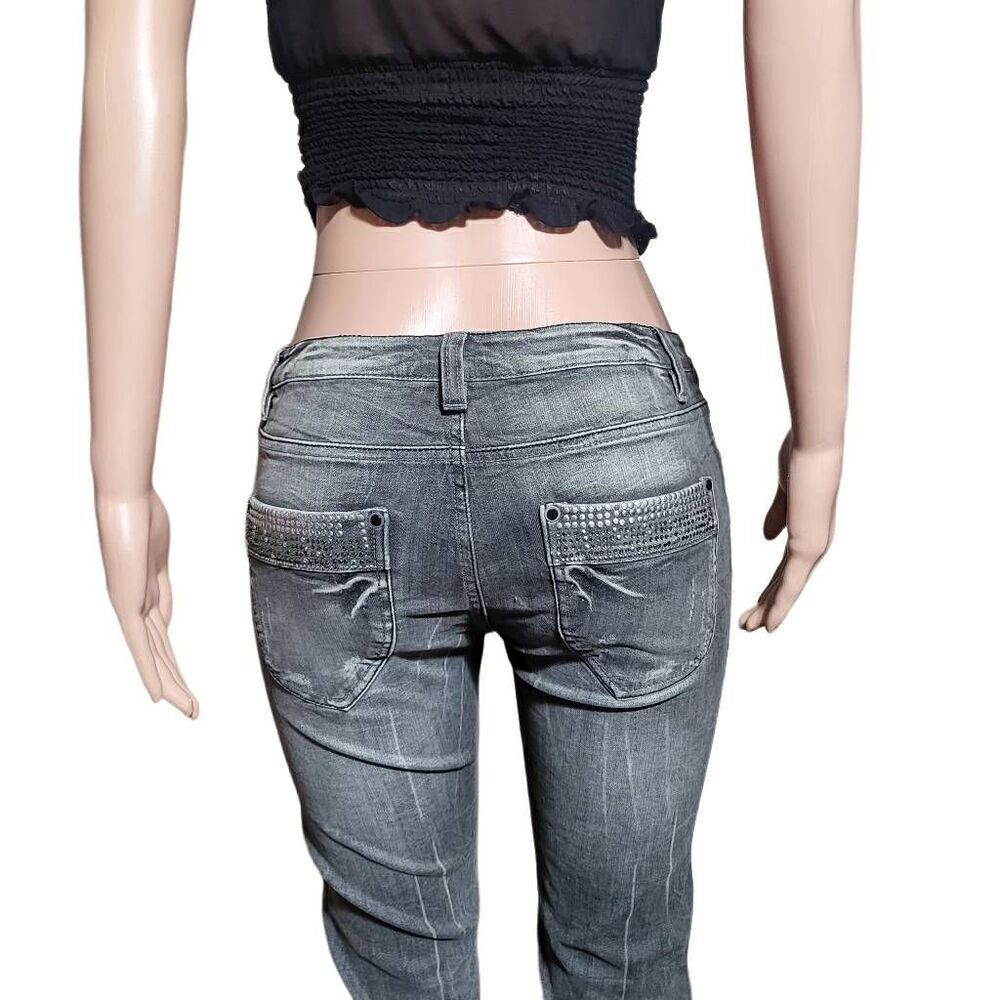 Gray distress Women mid-rise Studded back pockets straight pants 38/8 medium - Picture 6 of 6